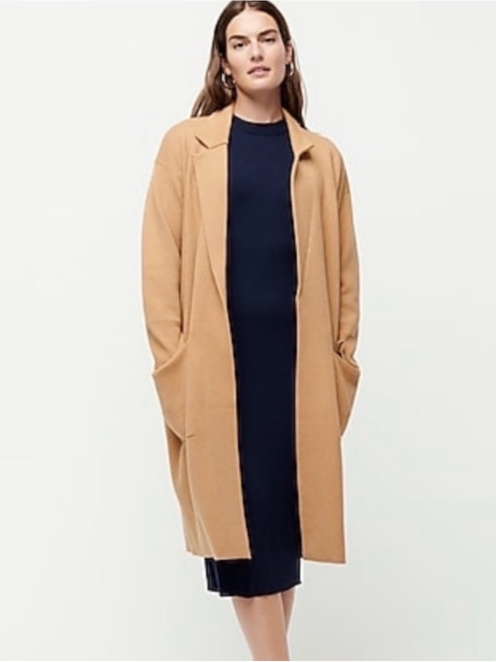 J Crew Ella Women’s Long Open-Front Sweater: Camel